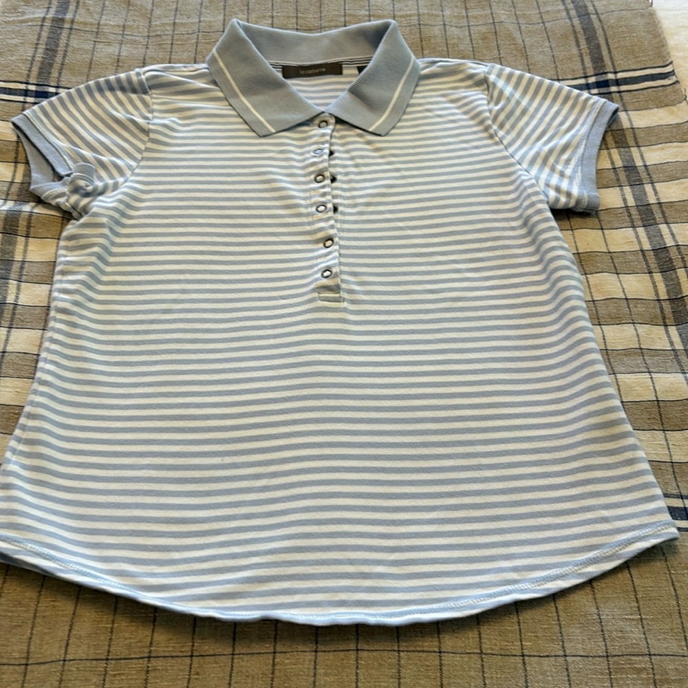 Liz Claiborne Striped Collared T Shirt S